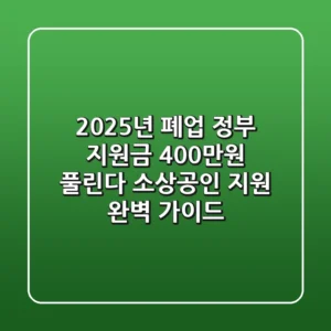 2025년 폐업 정부 지원금 400만원 풀린다 소상공인 지원 완벽 가이드