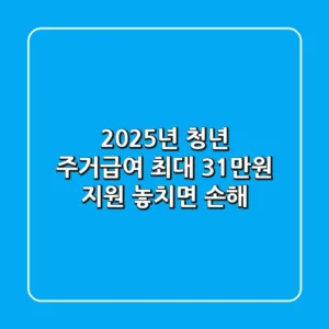 2025년 청년 주거급여: 최대 31만원 지원, 놓치면 손해!