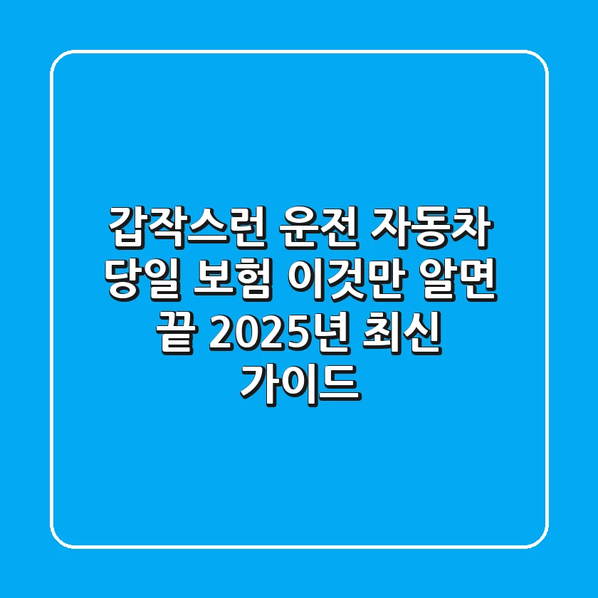갑작스런 운전? 자동차 당일 보험, 이것만 알면 끝! (2025년 최신 가이드)