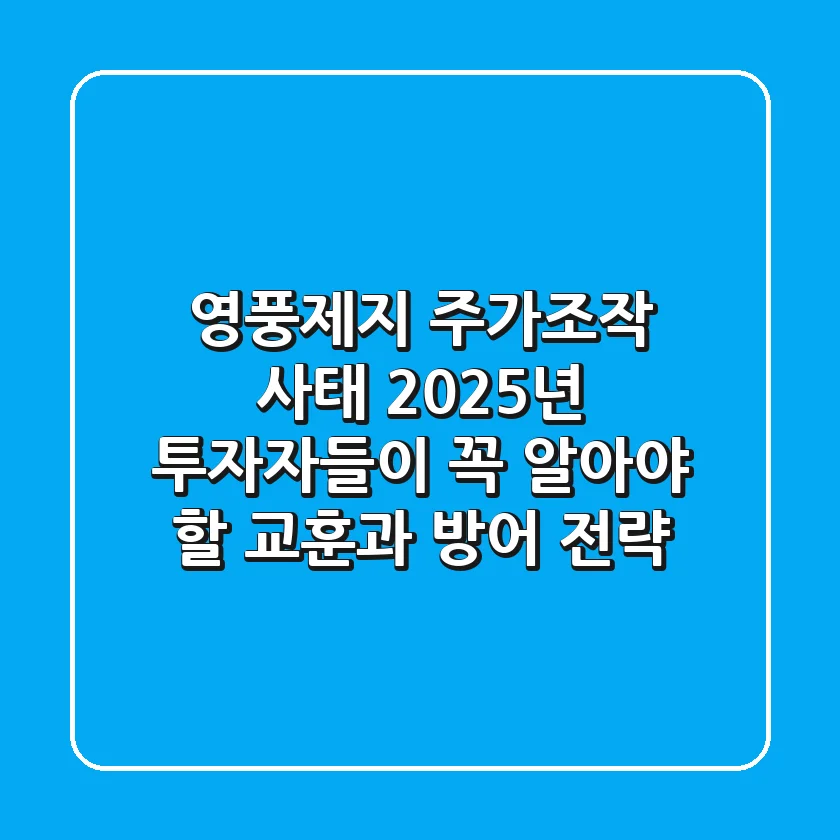 영풍제지 주가조작 사태, 2025년 투자자들이 꼭 알아야 할 교훈과 방어 전략