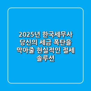 2025년 한국세무사, 당신의 세금 폭탄을 막아줄 현실적인 절세 솔루션