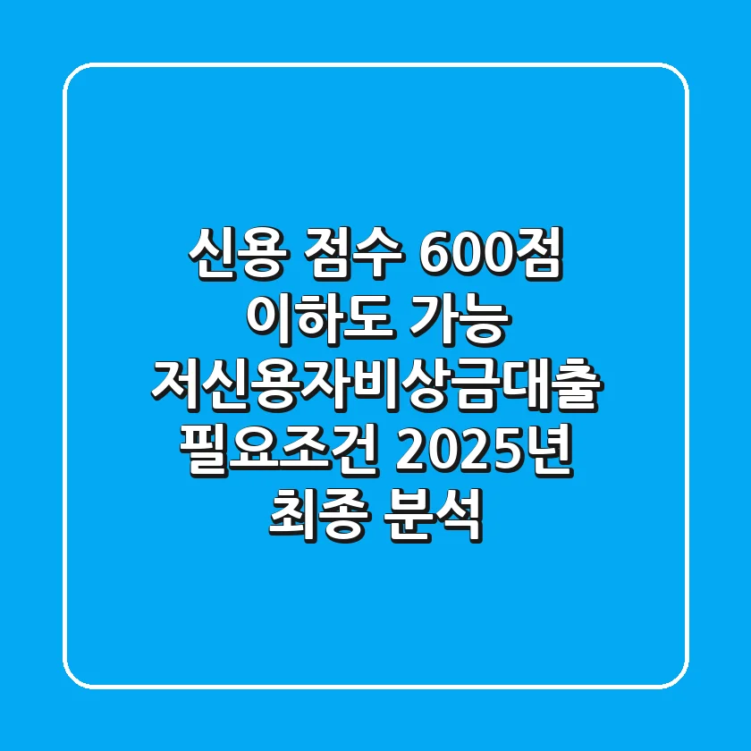 "신용 점수 600점 이하도 가능", 저신용자비상금대출 필요조건 2025년 최종 분석
