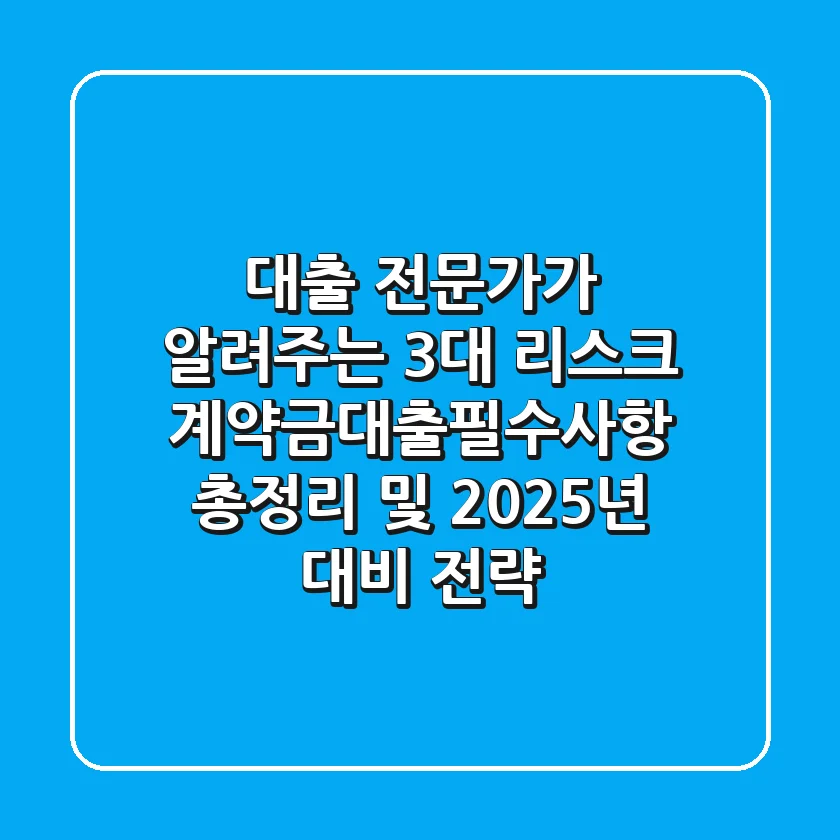 "대출 전문가가 알려주는 3대 리스크", 계약금대출필수사항 총정리 및 2025년 대비 전략