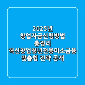 "2025년 창업자금신청방법 총정리", 혁신창업·청년전용·미소금융 맞춤형 전략 공개