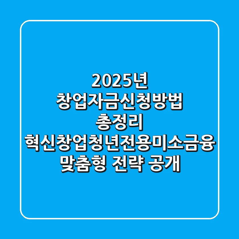 "2025년 창업자금신청방법 총정리", 혁신창업·청년전용·미소금융 맞춤형 전략 공개