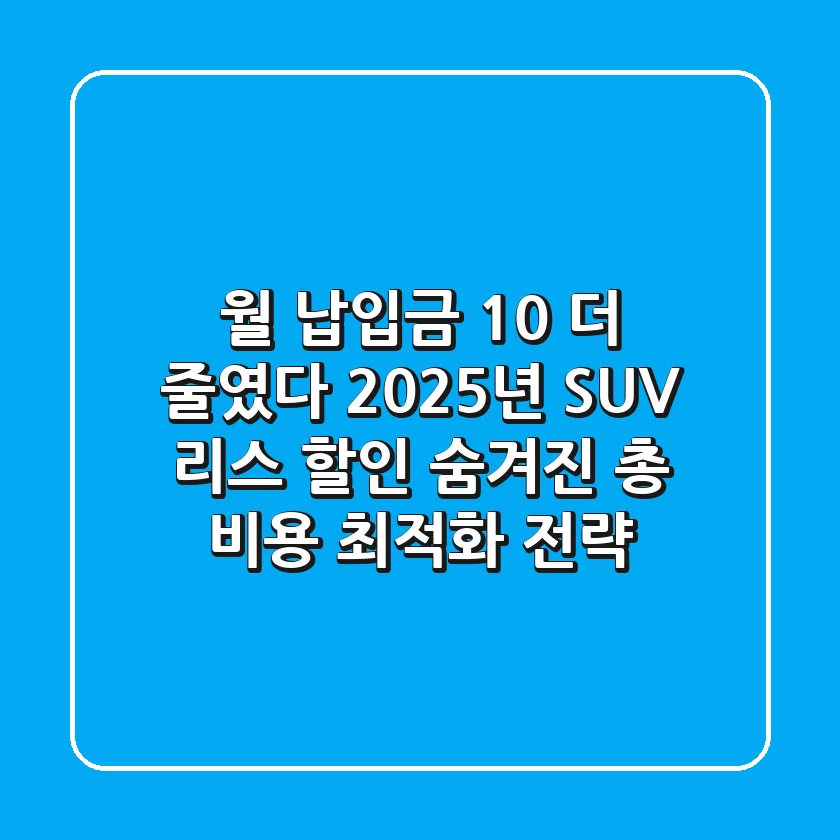 "월 납입금 10% 더 줄였다", 2025년 SUV 리스 할인, 숨겨진 총 비용 최적화 전략